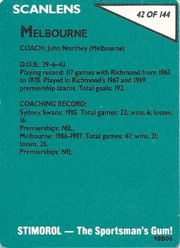 1988 Scanlens VFL #42 John Northey Back